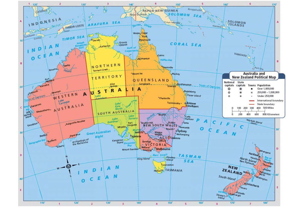 Mapa Nowej Zelandii i krajów przygranicznych