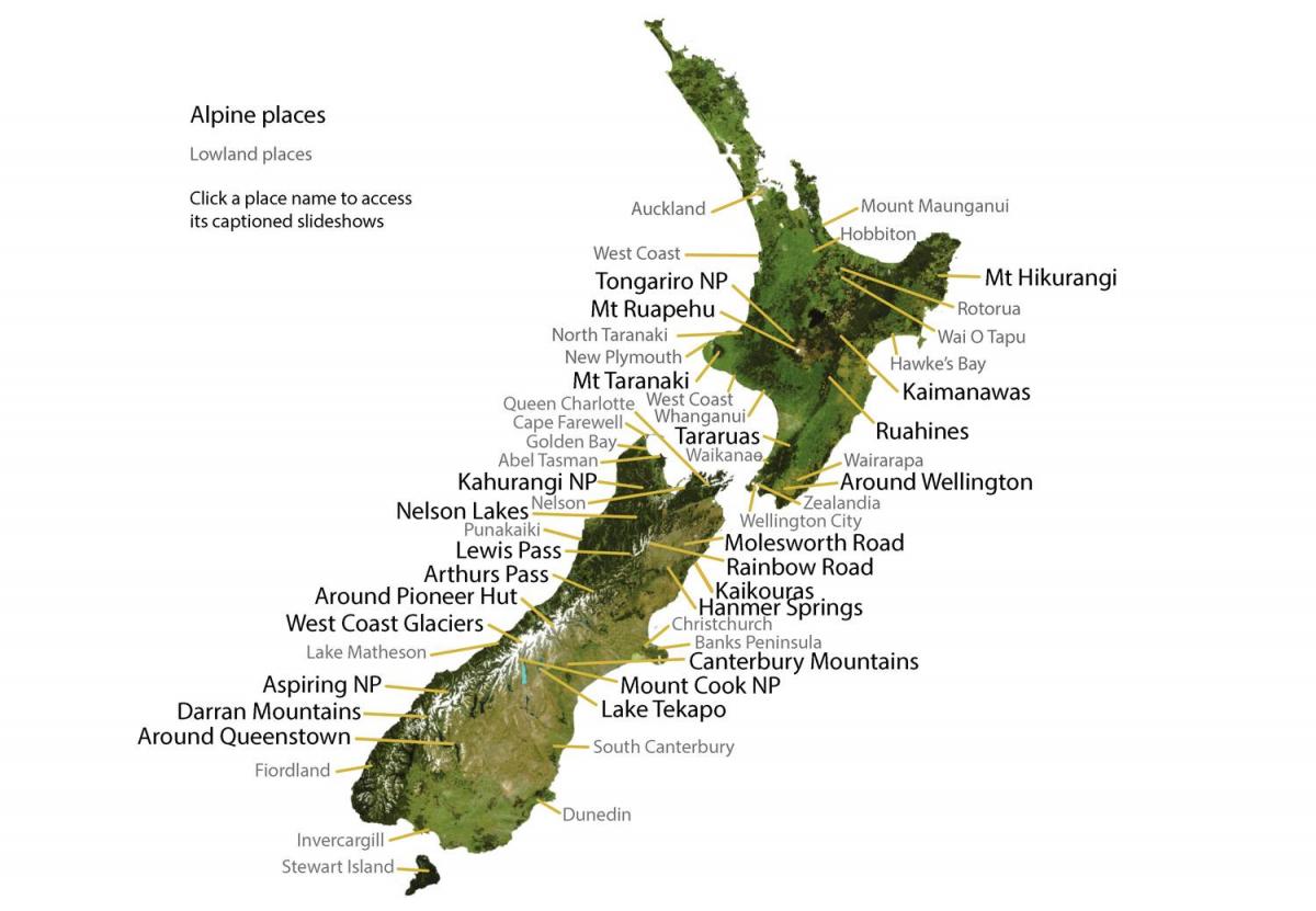 Góry w Nowej Zelandii mapa