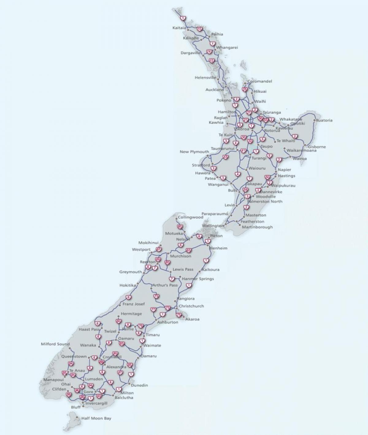 Mapa drogowa Nowej Zelandii