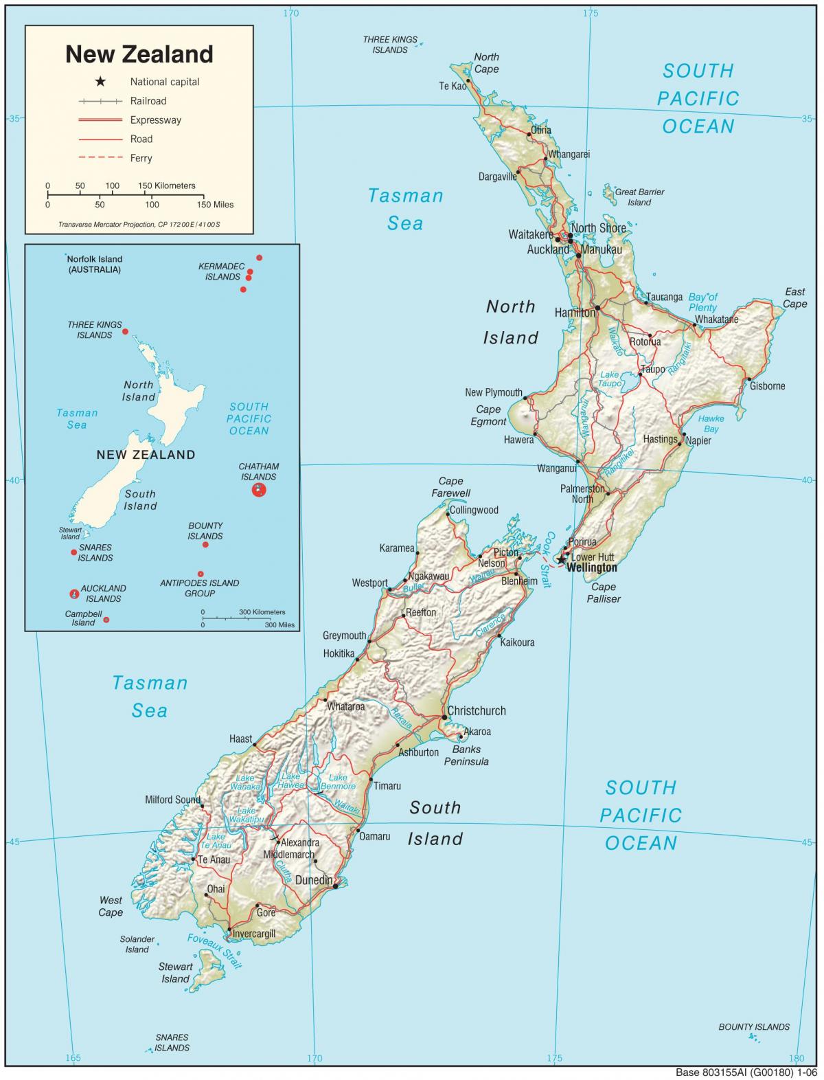 Mapa kraju Nowa Zelandia