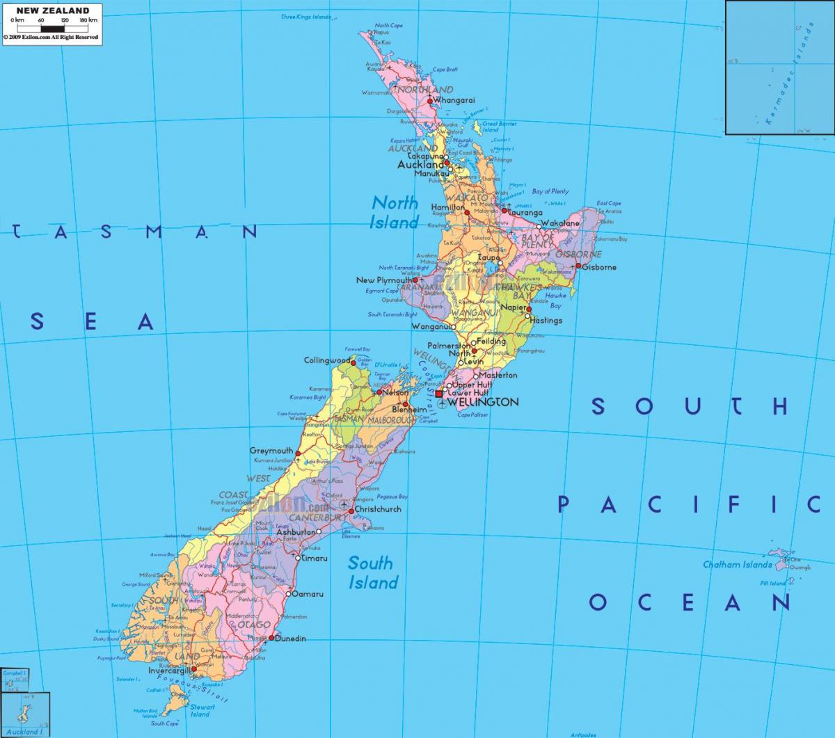 Mapa administracyjna Nowej Zelandii