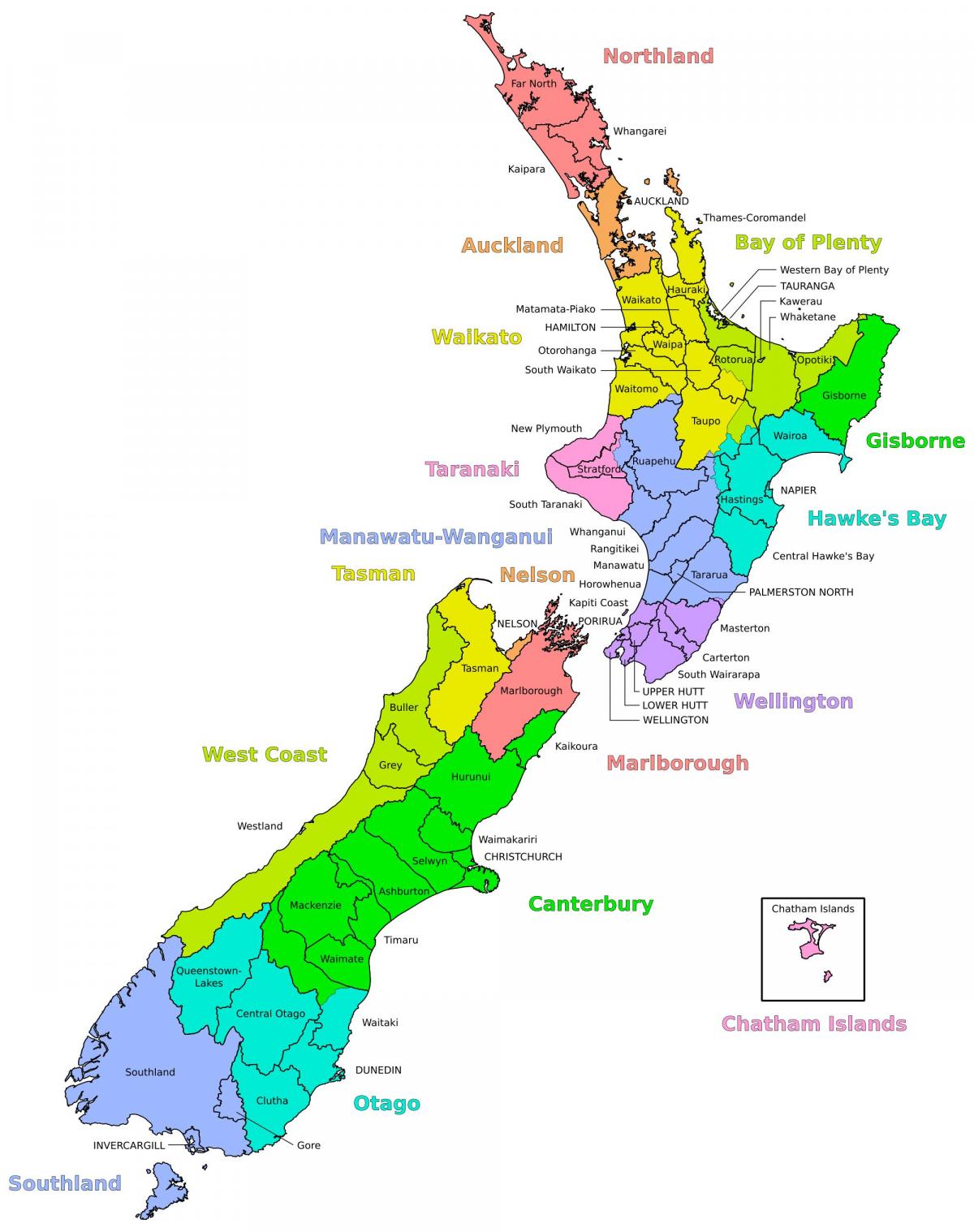 Mapa obszarów Nowej Zelandii